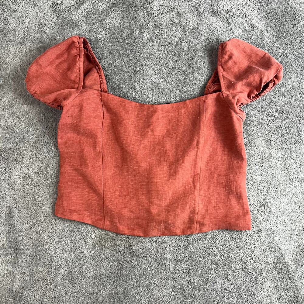 J Crew Top Womens M Square Neck Linen Blend Puff Sleeve Boho NWT